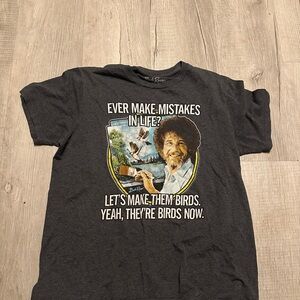 & Other Stories Charcoal Graphic Tee with Multicolor Bob Ross Print